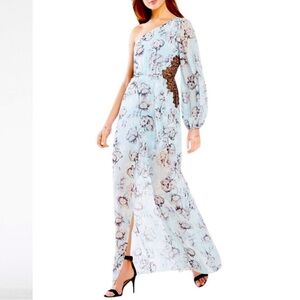 BCBG one-shoulder floral gown